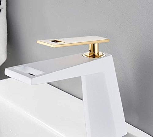 Robinet de lavabo cascade blanc et doré mitigeur monotrou pour évier de salle de bains