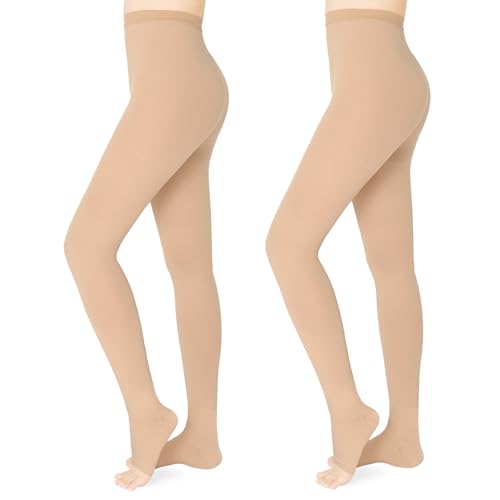Image of 20 - 30mmHg Compression Pantyhose,1 Pair or 2 Pairs Comfortable Compression Leggings,Open Toe Design,Medical Waist High Compression Stockings for Edema, Varicose Veins, Swelling, Pregnant,Nurses, Athletes(Open Toe)