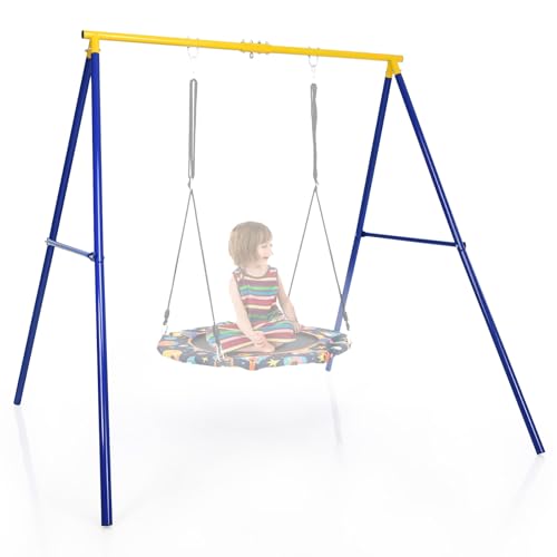 GOPLUS Portique Balançoire Exterieur, Cadre Support de Nid d’Oiseaux avec 3 Crochets, pour Adulte et Enfant,Portique Balancoire 1 Place Charge...