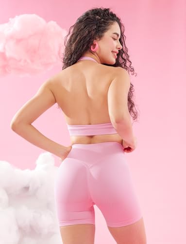 VOYJOY Women Workout Impact Bras Medium Low Support Halter Sports Bras Seamless Open Back Gym Padded Yoga Crop Top3