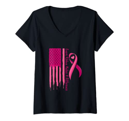Donna Breast Cancer Awareness Pink Family Support Ribbon Maglietta con Collo a V