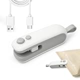 Mini Selladora de Bolsas 2 en 1 con Cortador, Sellador Térmico Portátil, Recargable por USB, Sellador Térmico de Bolsas de Plástico para Alimentos Snacks Papas Fritas, Fácil de Usar (blanco)