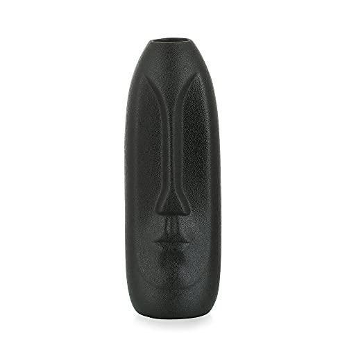 Hewory Face Jarrón Cerámica Escultura Abstracta Floreros Acento Decorativo para la decoración Moderna del hogar Negro Mate H-21cm Cover