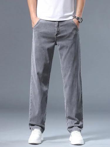 Summer Men's Loose Straight Jeans Business Casual Trousers Grey 342