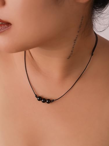 Sacina Agate Black Bead Choker, Black Choker for Women, Boho Necklace, Hippie Necklace, Gothic Choker, Christmas Jewelry Gift for Women3