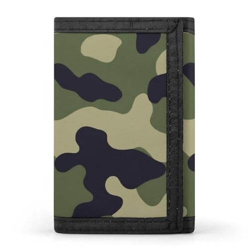 Men's Trifold Wallet Green Camo Army Camouflage 3D Print Stylish Polyester Coin Purse With ID Credit Card Slots And Key Ring Slim Cards Holder for Women