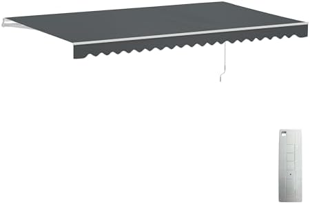 ALEKO 20x10 ft Electric Retractable Patio Awning, Remote Control Motorized & Manual Crank, Outdoor Shade Canopy with UV-Resistant Fabric - White Frame, Gray