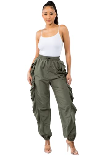 Womens Stretch Lightweight JoggerRuffle Pants Casual Trendy Style