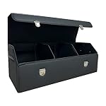 Car Trunk Organizer with Lid,Foldable Faux Leather Cargo Storage Box,3 Compartments,Collapsible Multi-Functional for SUV,Sedan,Vehicle Trunk