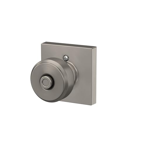 Image of Schlage F40 BWE 619 COL Bowery Door Knob with Collins Trim, Bed & Bath Privacy Lock, Satin Nickel