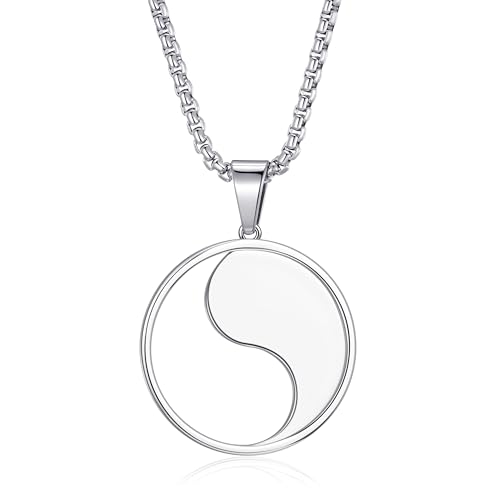 Men's Yin Yang Pendant Necklace with 24 Inch Stainless Steel Chain Taoist Symbol Amulet Balance Jewelry for Men
