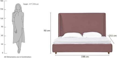 Image of Wooden Modern Upholstered King Size Bed for Bedroom | Wooden Double Bed Without Storage | Platform Cot Upholstered Bed with Upholstery Fabric | Engineered Wood | 6.5 x 6 Ft | Pink-A