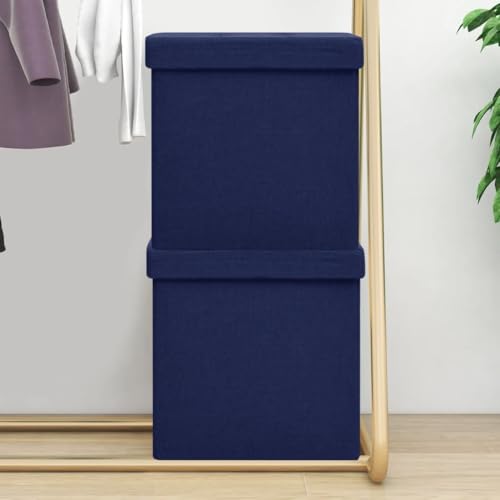 Ordellia Juego de 2 taburetes con espacio de almacenamiento, color azul en aspecto de lino, silla plegable con acolchado de espuma, silla plegable de 38 x 38 x 38 cm, ahorra espacio para salón