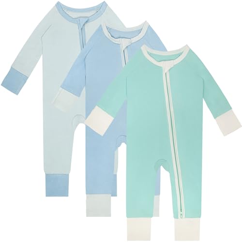 Image of Gaiibbt Rayon of Bamboo Pajamas Rompers 2 Way Zipper Long Sleeve Footless Rompers