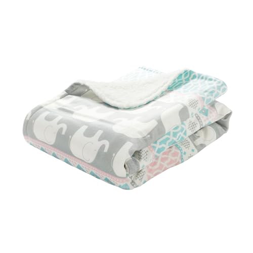 Image of Lush Decor Baby Elephant Stripe Soft & Plush Sherpa Blanket, 40 inch x 30 inch, Pink & Turquoise
