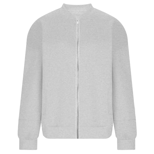 Womens Zip Up Sweatshirts Jackets Long Sleeve Stand Collar Oversized Outwear Coats Casual Warm Loose Bomber Jacket3