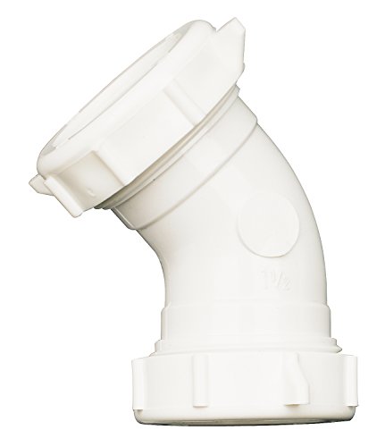 Plumb Pak PP55-7W Drain Pipe Elbow with Reducing Washer, 45 Deg, 1-1/2 in, Plastic, 1.5", White