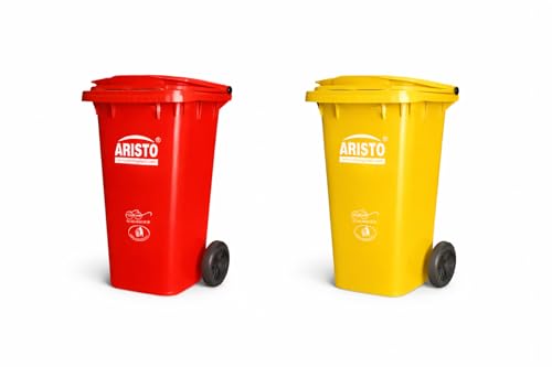 Image of ARISTO Wheel Garbage Dustbin 120 LTR - red /yellow Pack of 2