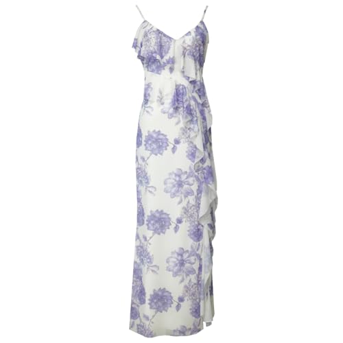 Image of Women's Spaghetti Strap Ruffle Side Split Long Dress Bodycon Beach Maxi Dresses