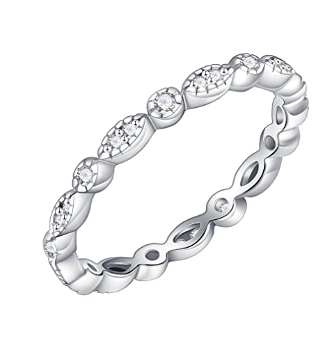 SMILEST Anillos de moissanita para mujer, anillo de eternidad de marquesa milgrain, color D, claridad VVS1, anillos de moissanita, anillos de plata de ley 925, anillos apilables para mujer, anillos de
