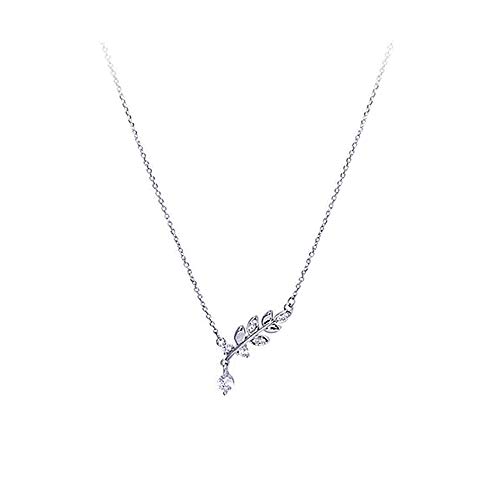 CZ Olive Leaf Pendant Necklace for Women Girls 925 Sterling Silver Cubic Zirconia Crystal Leaves Branch Charm Chain Choker Necklaces Dainty Elegant Birthday Wedding Anniversary Jewelry Gift