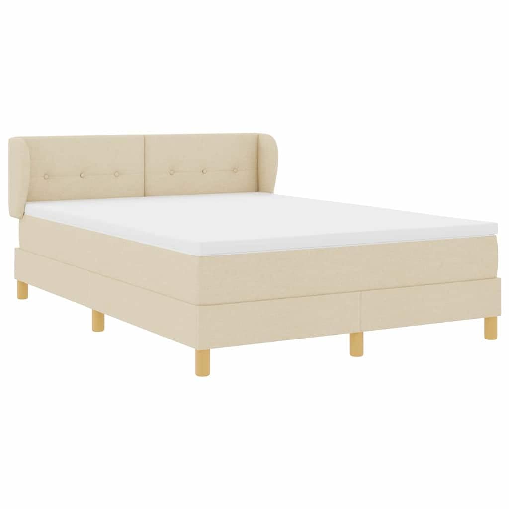 Cama con somier con colchón, color crema, 140 x 190 cm, funda de tela, cabecero ajustable, marco de madera estable, núcleo de muelles ensacados para parejas, dormitorio moderno