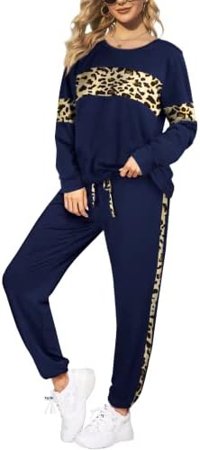 Fall Outfits for Women 2021 Trendy Cheetah Print Sweatsuits Sets Leopard Blue XL