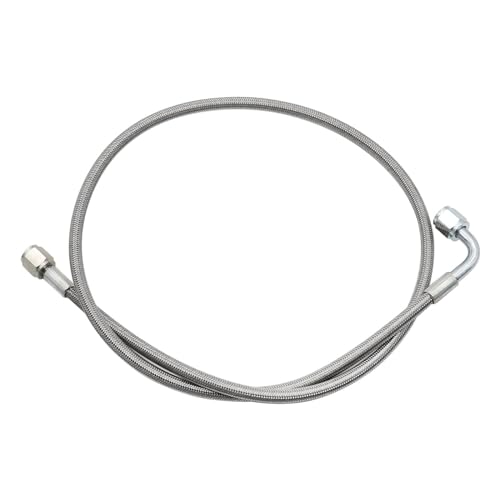 Image of SecosAutoparts 36 inch 7 /16-20 4AN Turbo Oil Feed Line Adapter 90 Degree End Straight Hose Stainless Steel Braided Pressure Stainless Remote Turbocharger Oil Drain Return Line 551871