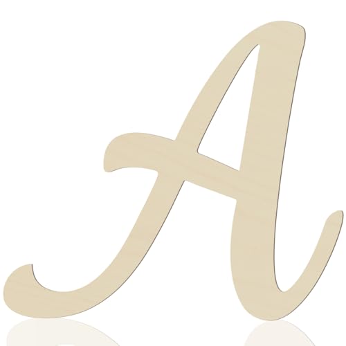 Large Wooden Letters Big Cursive Wooden Letters Cutouts Unfinished Wood Script Letters for Wall Decor Wood Alphabet Letters for Crafts Nursery Birthday Wedding Party Home Decoration (A 12 inch)