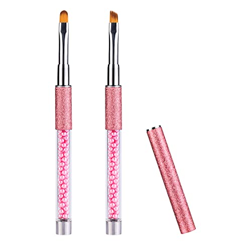 2Pcs Nail Art Clean Up Brushes, Painting Brushes For Nails With Round & Angled Head Pen Painting Tools For Nail Art Design & Polish Mistake Cleaning (Glitter Pink) #TOP25