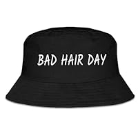 Fischerhut Lustig Schwarz “Bad Hair Day” Bucket Hat Anglerhut Sommerhut für Damen Herren Hut mit Spruch für Teenager Junge Mädchen