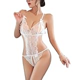 DEDLSEME Donna Lingerie Sexy Pizzo Biancheria Intima Apri in Basso Body Abbigliamento da Notte