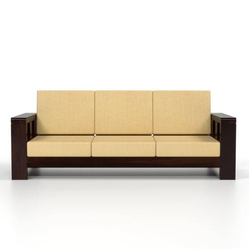 Image of Solid Sheesham Wood Sofa Set 5 Seater for Living Room | Wooden 5-Person Sofa Set for Home Office | 3+2 Sofa Sets for Living Room | (Walnut, 5 Seater)