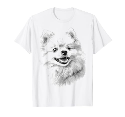 DogtastiQ Zwergspitz-Hundemotiv Pet Art Pomeranian T-Shirt, Weiß, Cartoon, U-Ausschnitt, Kurzarm, Klassisch, Pomeranian-Motiv, Unisex, Small
