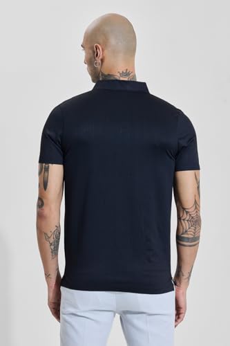 Image of SNITCH Men Polyester Textured Technical Stitchless Light Weight Casual Half Sleeve Poly Blend Polo Slim Fit T-Shirt