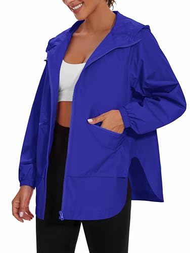 MAKARTHY Rain Jacket Women Waterproof Lightweight Jacket With Hood Packable Raincoat with Pockets S-XXXL