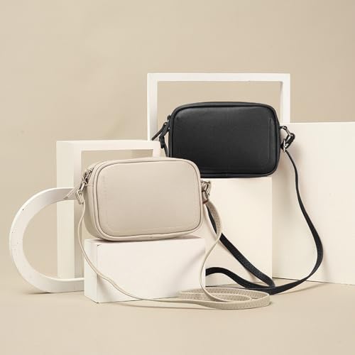 QKEPCY Damen Handy Umhängetasche Echtes Leder Crossbody Bag Damen Handytasche zum Umhängen Umhängetasche Damen Klein Moderne Taschen (Beige)