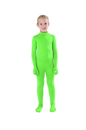 Full Bodysuit Kids Dancewear Solid Color Spandex Zentai Child Unitard (Medium, Lime Green)