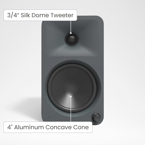 Image of Kanto ORA4 140W Powered Reference Speakers with Bluetooth 5.0 and USB-C Input | 4 inch Woofers with Deep Bass Extension | Bi-Amplified | 80 Hz Automatic Crossover | Reference Quality Sound | Pair | Grey