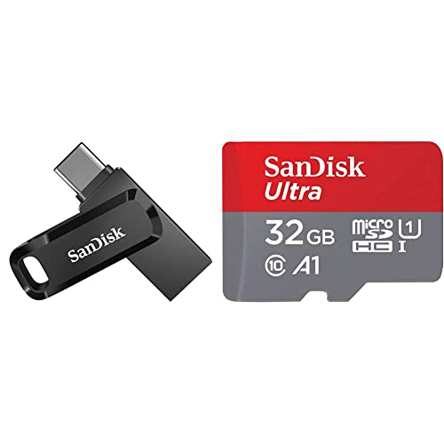 Image of SanDisk Ultra Dual Drive Go USB3.0 Type C Pendrive for Mobile (Black, 32 GB, 5Y - SDDDC3-032G-I35) & Ultra microSD UHS-I Card 32GB, 120MB /s R