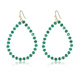 Beaded Hoop Dangle Earrings for Women Bohemian Multi Color Stone Beaded Earrings Colorful Handmade Round Boho Drop Earrings (M-light blue)
