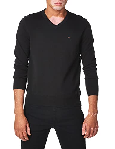 Tommy Hilfiger Men's Cotton V Neck Sweater, Deep Knit Black, Small #TOP1