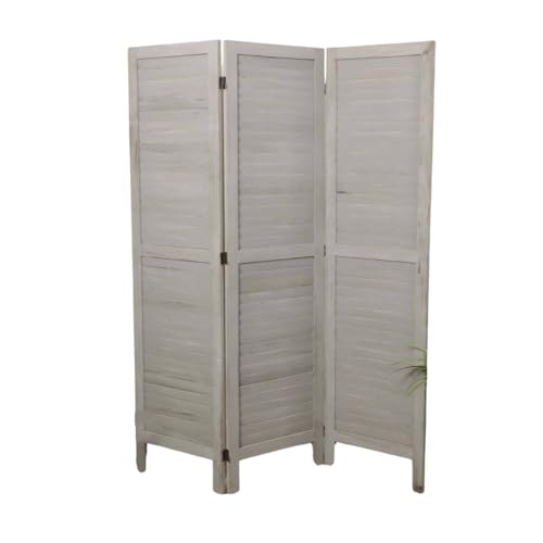 Biombo plegable de madera de paulownia rústica de 3 paneles en acabado gris envejecido