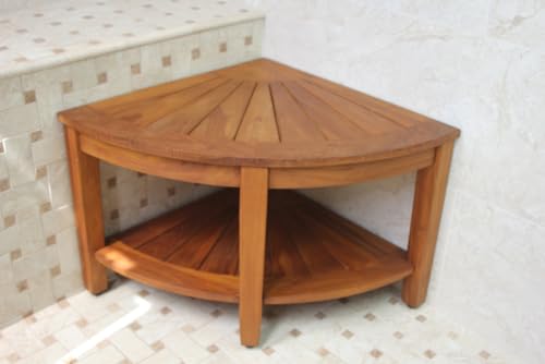 Image of The Original 22 inch Kai Corner Teak Shower Bench with Shelf