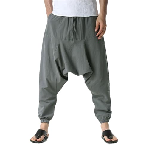 Men Cotton and Linen Harem Pants Baggy Casual Oversize Loose Joggers Wide Leg Pants