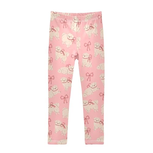 Cute Dog with A Bow Girls Leggings,Workout Leggings for Girls Toddler Athletic Leggings Size for 3-10T