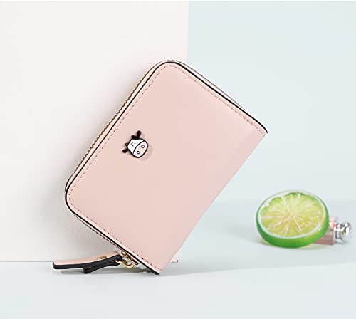 Image of Girls Cute Cow Credit Card Holder Zipper Wallet with 9 Card Slots & 2 Cash Pockets Coin Purse for Teen Women (PINK)
