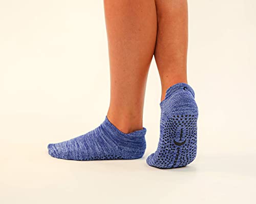 Crescent Moon Exersocks, Non-Slip Grip Socks (3-Pack) Medium, Blue Heather #TOP2