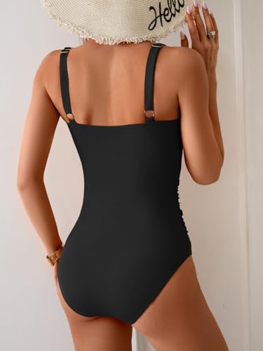 B2prity One Piece Swimsuit for Women Tummy Control Ruched Bathing Suit V Neck Push Up Swim Suit3