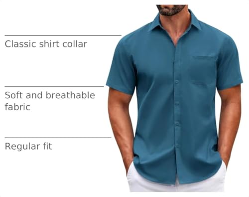 Image of COOFANDY Mens Short Sleeve Casual Button Down Shirts Summer Untucked Dress Shirts with Pocket